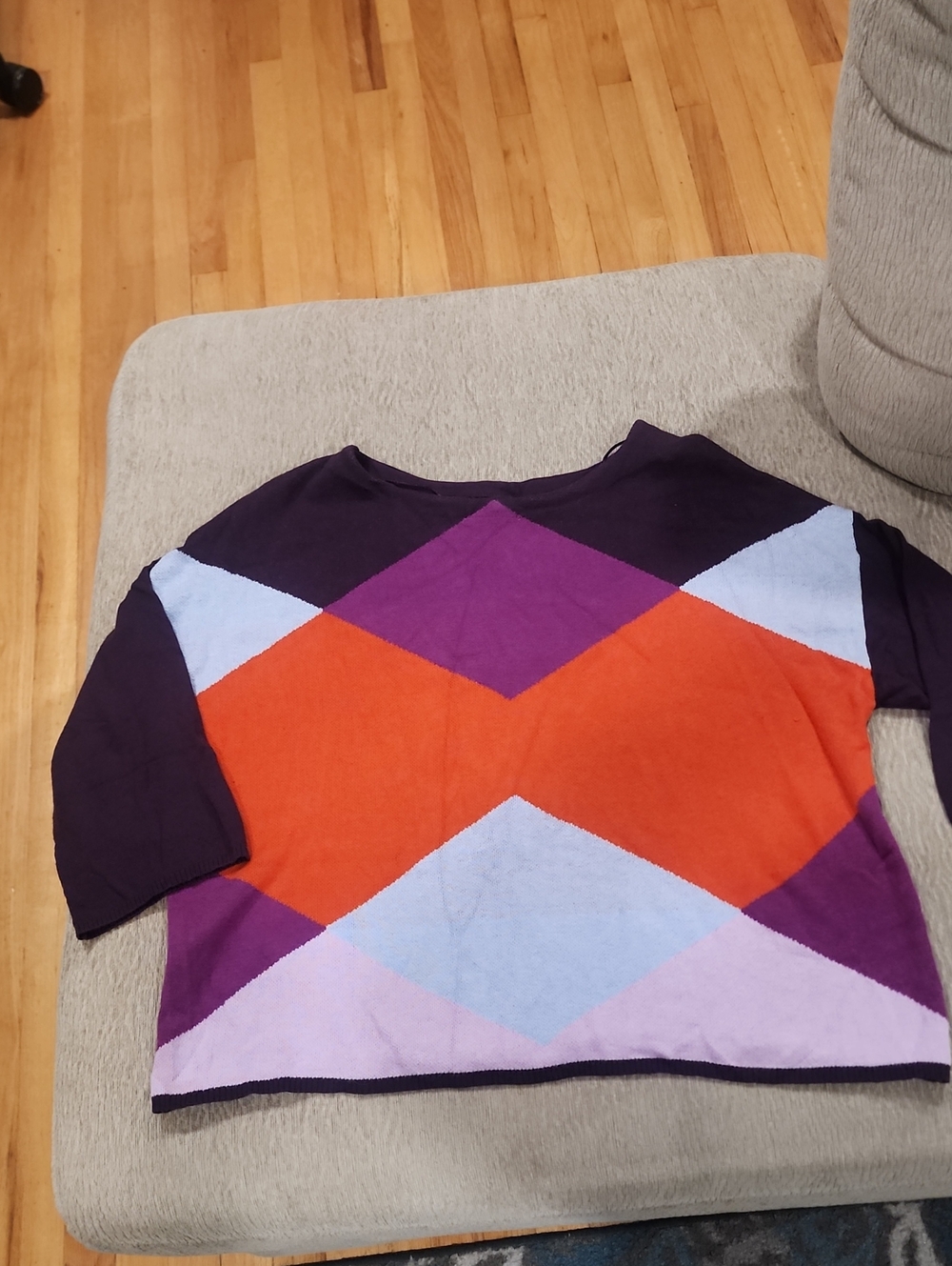 Worthington Geometric Colorblock Crewneck 3/4 Sleeve Sweater Sz L